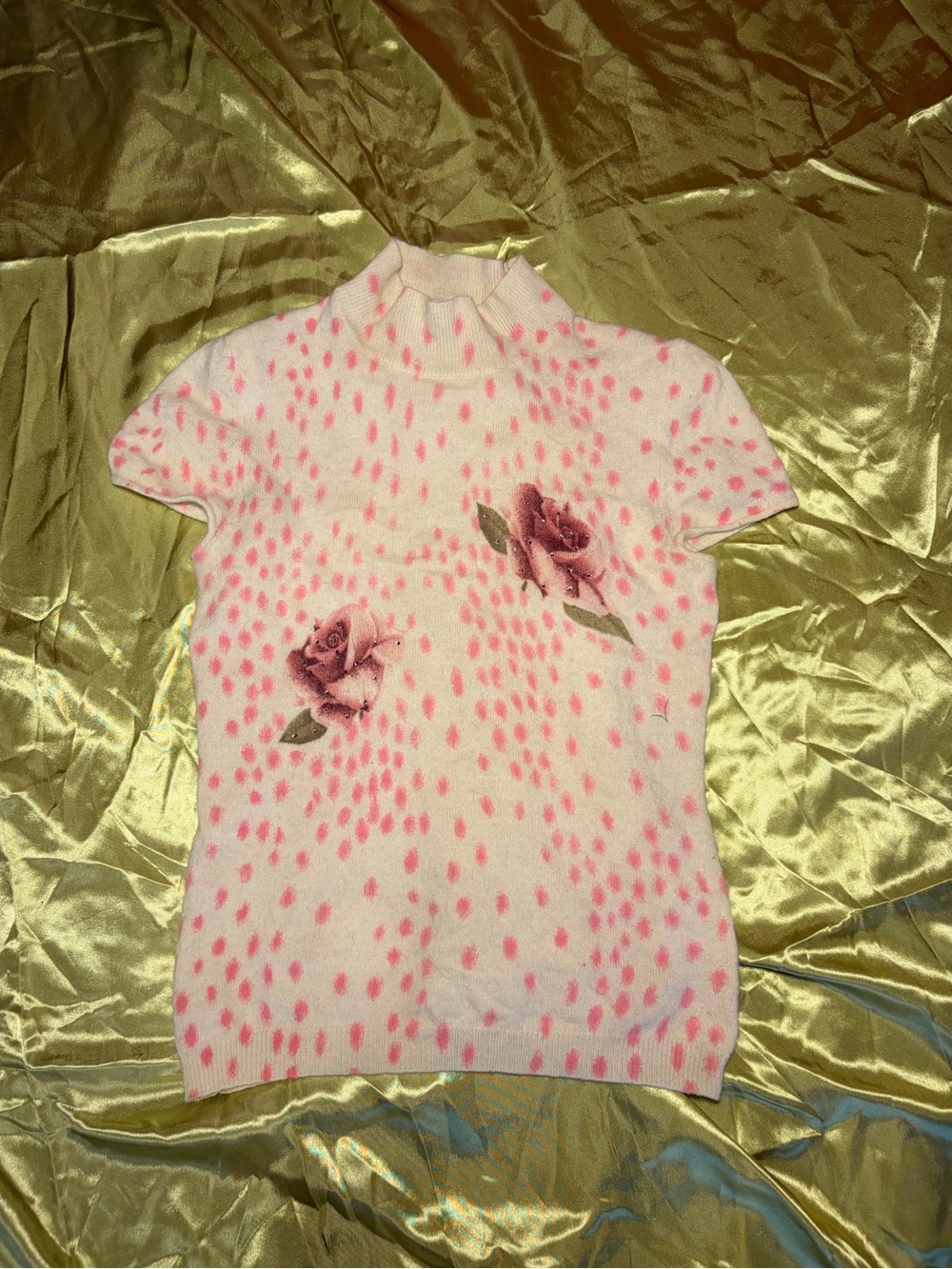 Pink Floral Short-Sleeve Sweater Top